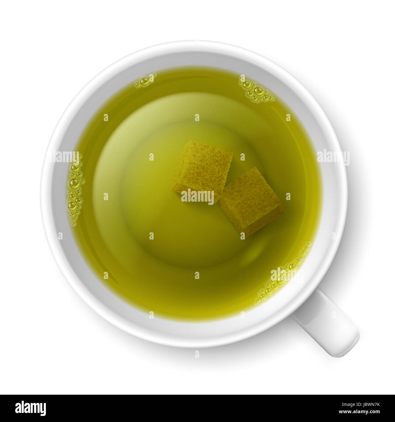 Cup of green tea with lumps of yellow cane sugar over white background Stock Photo Alamy