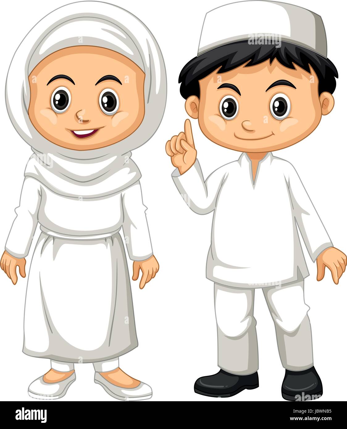 Muslim boy and girl in white outfit illustration Stock Vector Image & Art -  Alamy