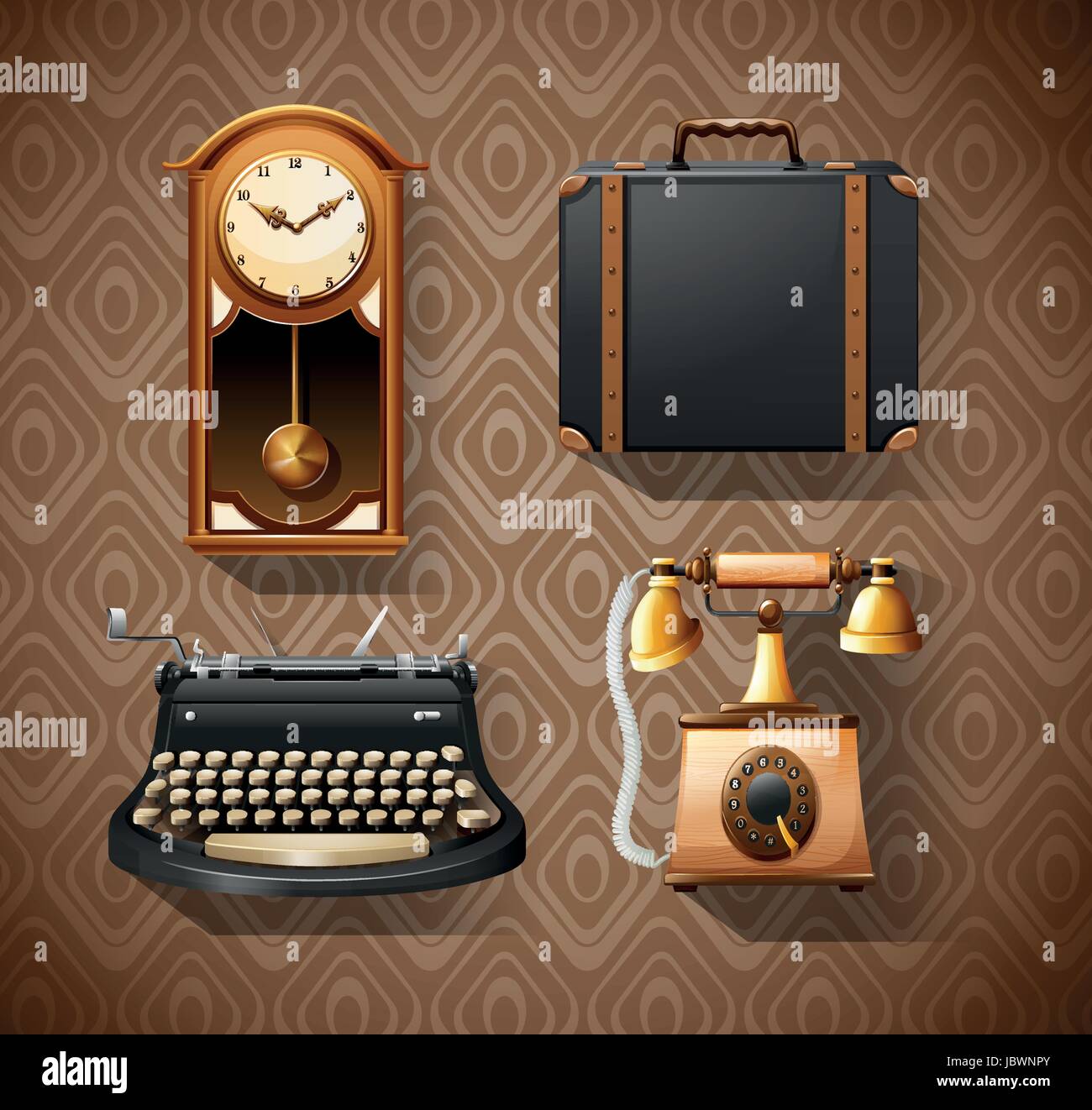 Household objects in vintage styles illustration Stock Vector