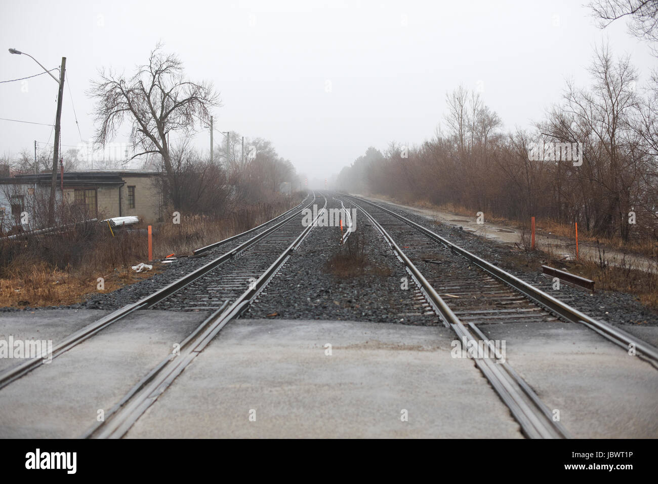 Diminishing perspective of railway tracks, Toronto, Canada Stock Photo