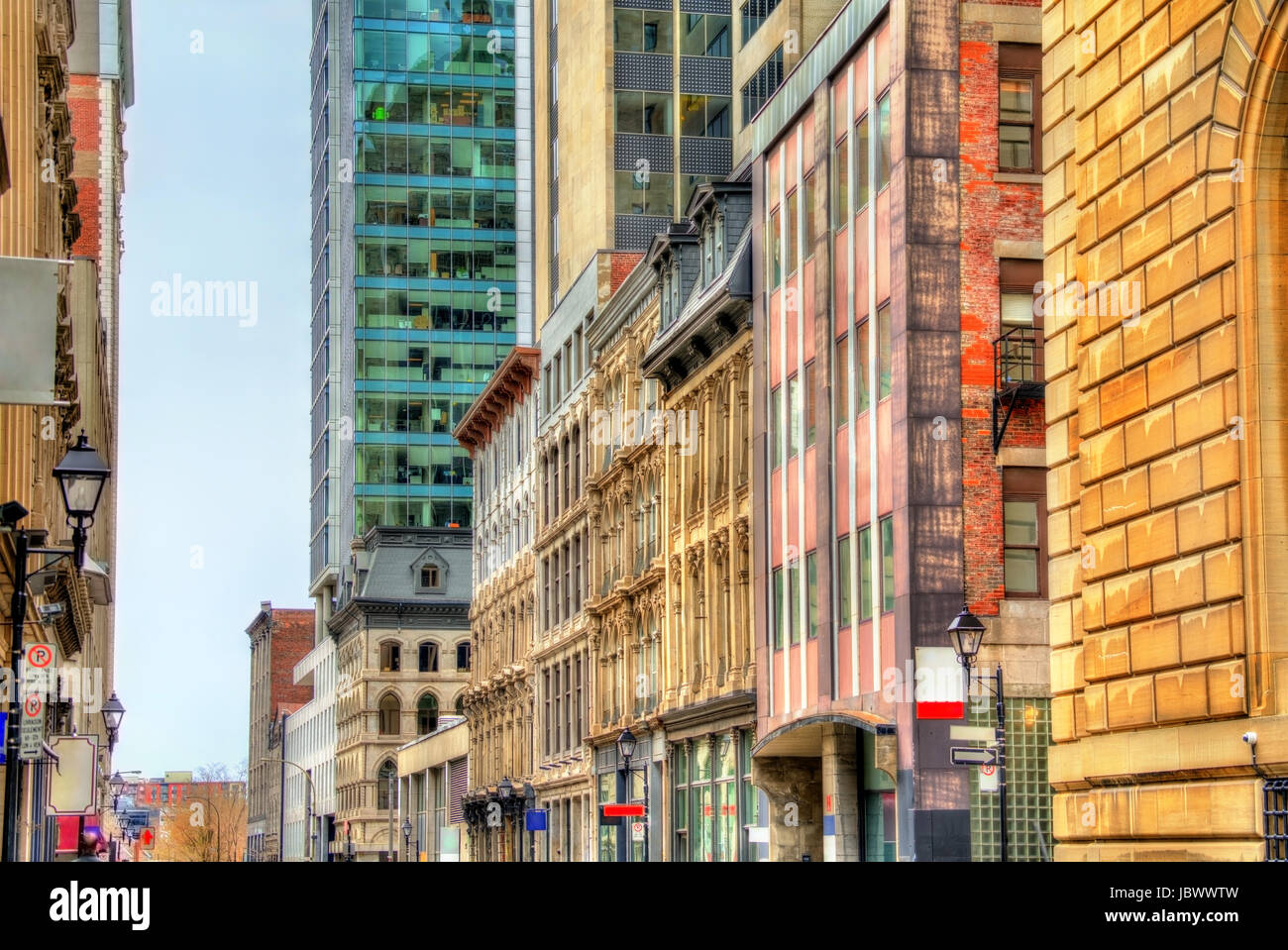 Buildings on Notre-Dame street in Old Montreal, Canada Stock Photo