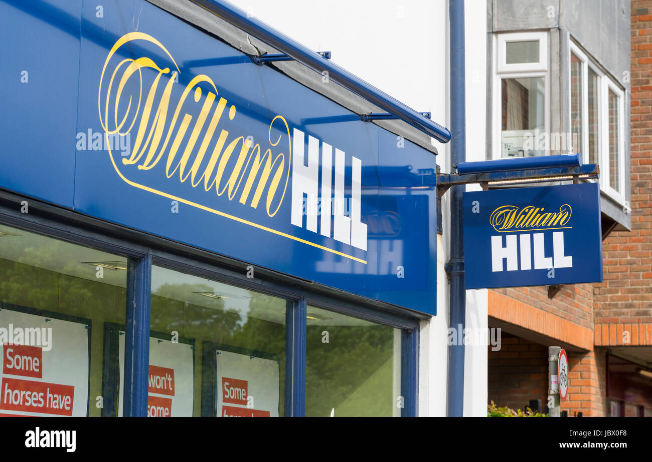 William Hill sign on the store front of a William Hill bookmakers betting shop in the UK. Stock Photo