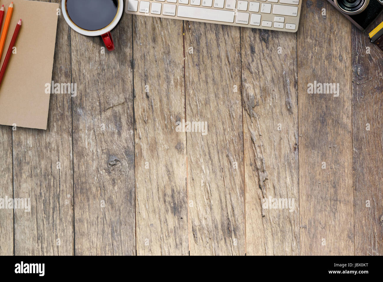 Wood Desk Table With Office Supplies Top View With Copy Space Flat Stock Photo Alamy