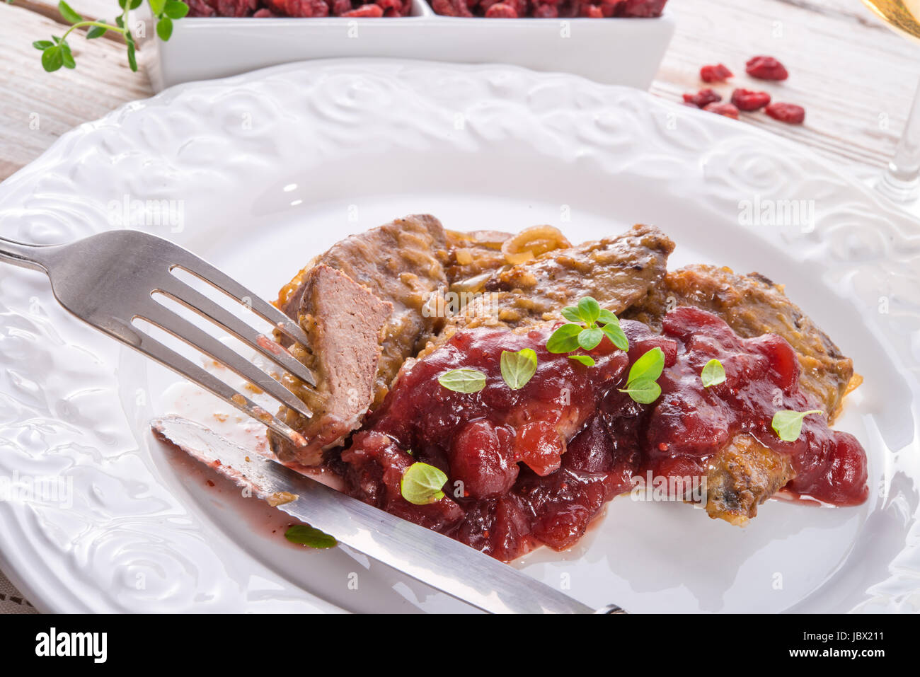 Liver with Cranberries Stock Photo Alamy