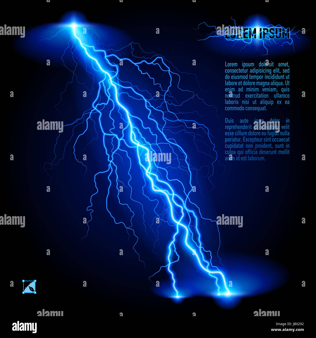 Blue oblique branchy lightning line. Illustration with space for text
