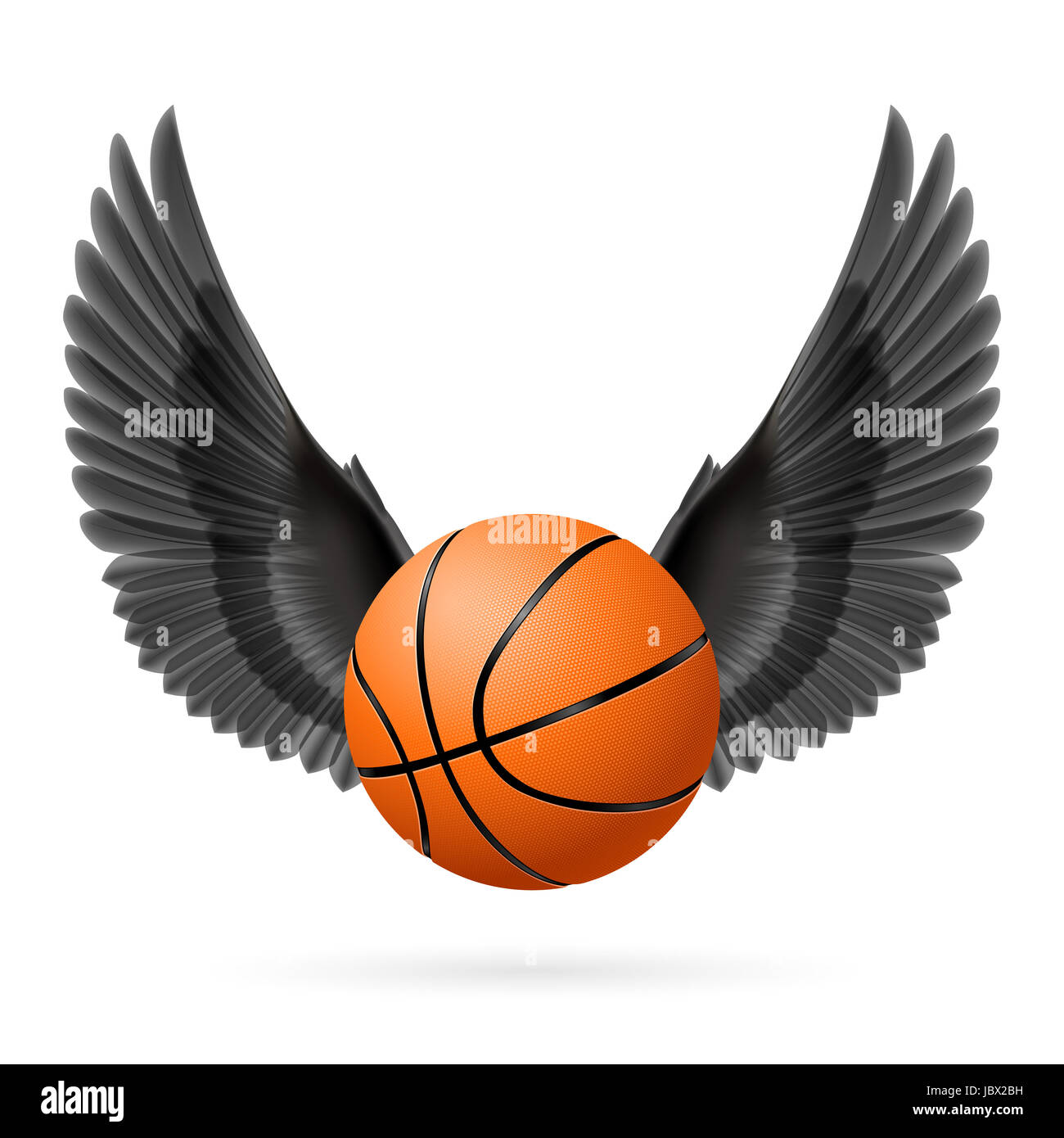 Black wings with basketball on white background Stock Photo Alamy