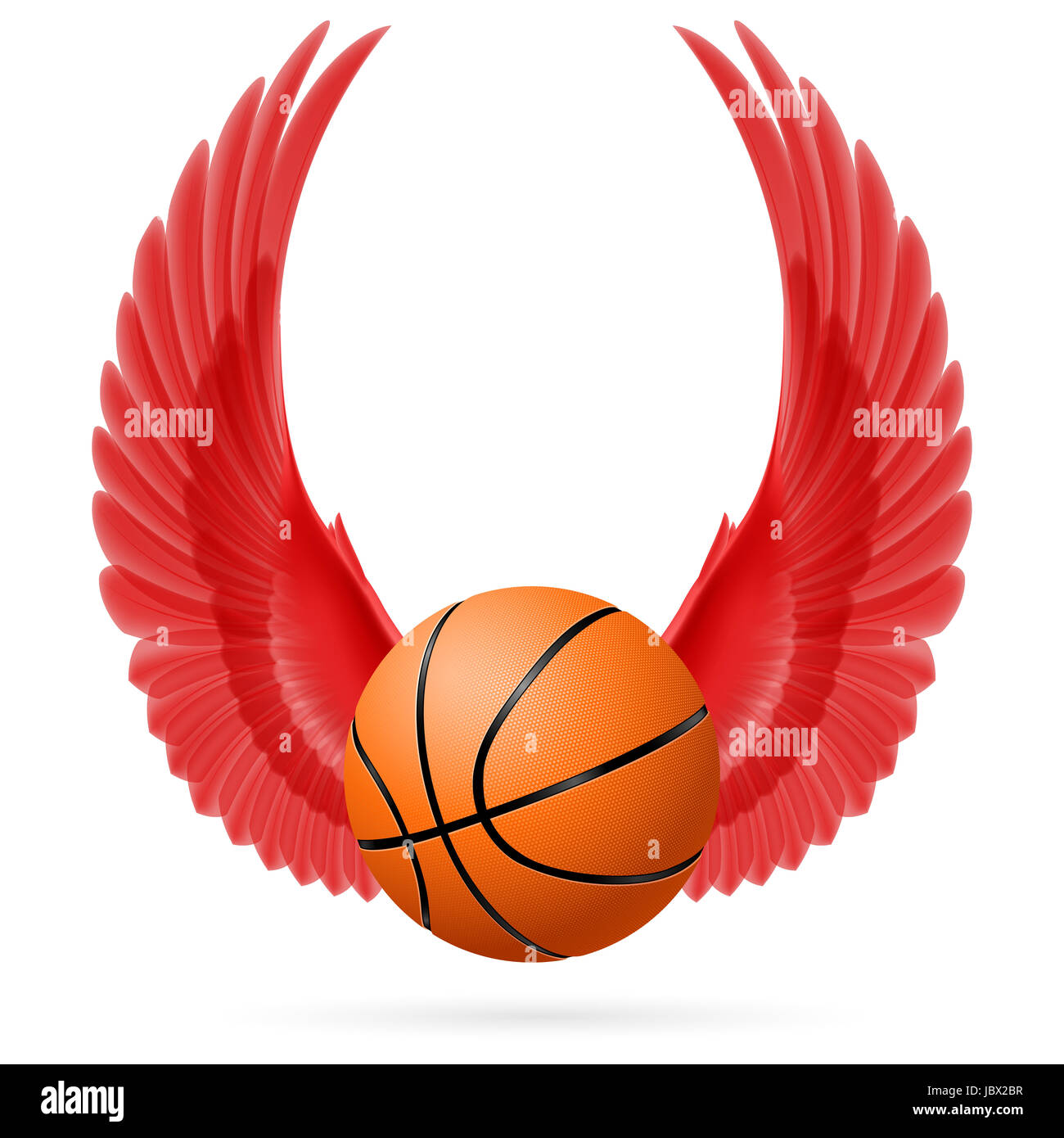 Red wings with basketball on white background Stock Photo Alamy