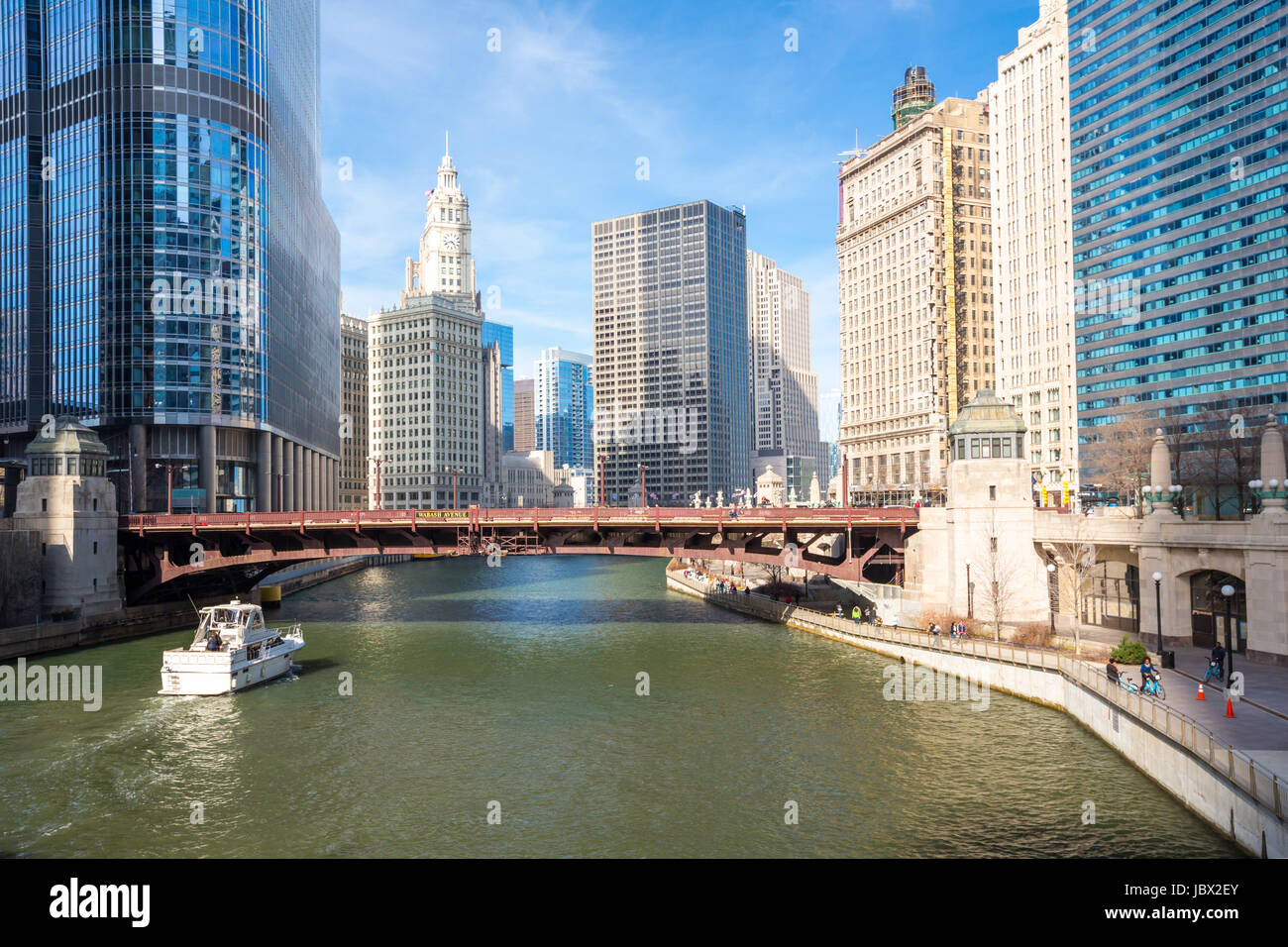 City of Chicago downtown and River with bridges Stock Photo - Alamy