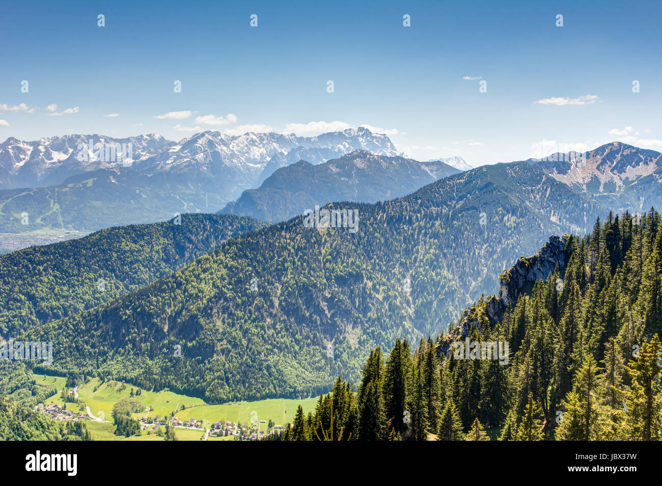 Alpine view to mount Zugspitze in Bavaria (Germany) Stock Photo