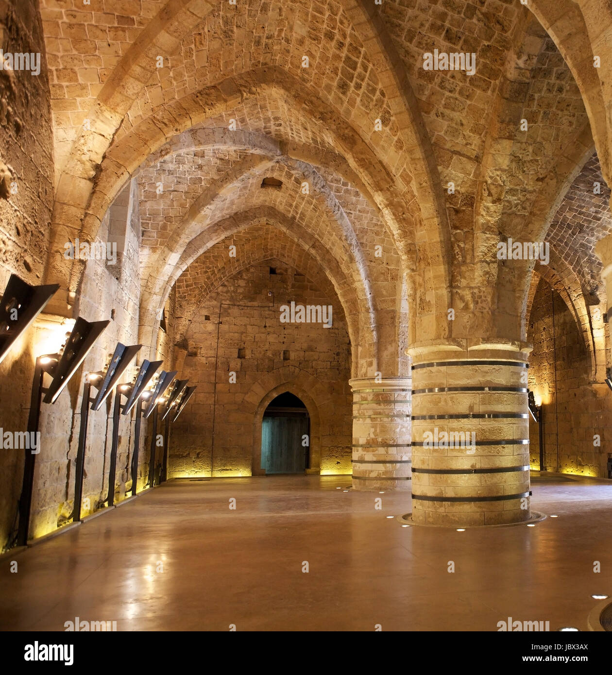 The knights hall at the Hospitaller compound in Akko, Israel Stock Photo