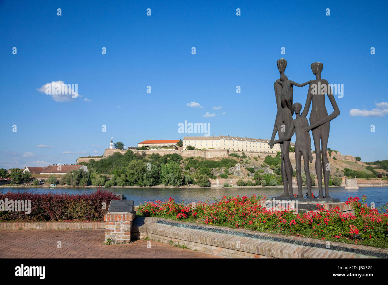 NOVI SAD, SERBIA - JUNE 11, 2017: Monument dedicated to the victims of the Shoah in Serbia in front of the Petrovaradin Fortress, one of the main land Stock Photo