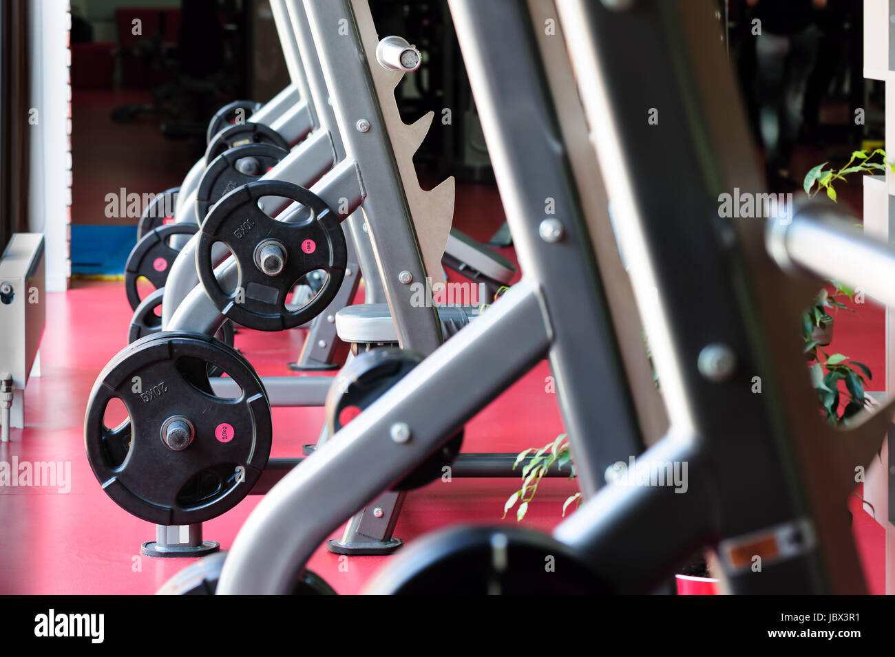 Barbell bench press stands ready to use Stock Photo