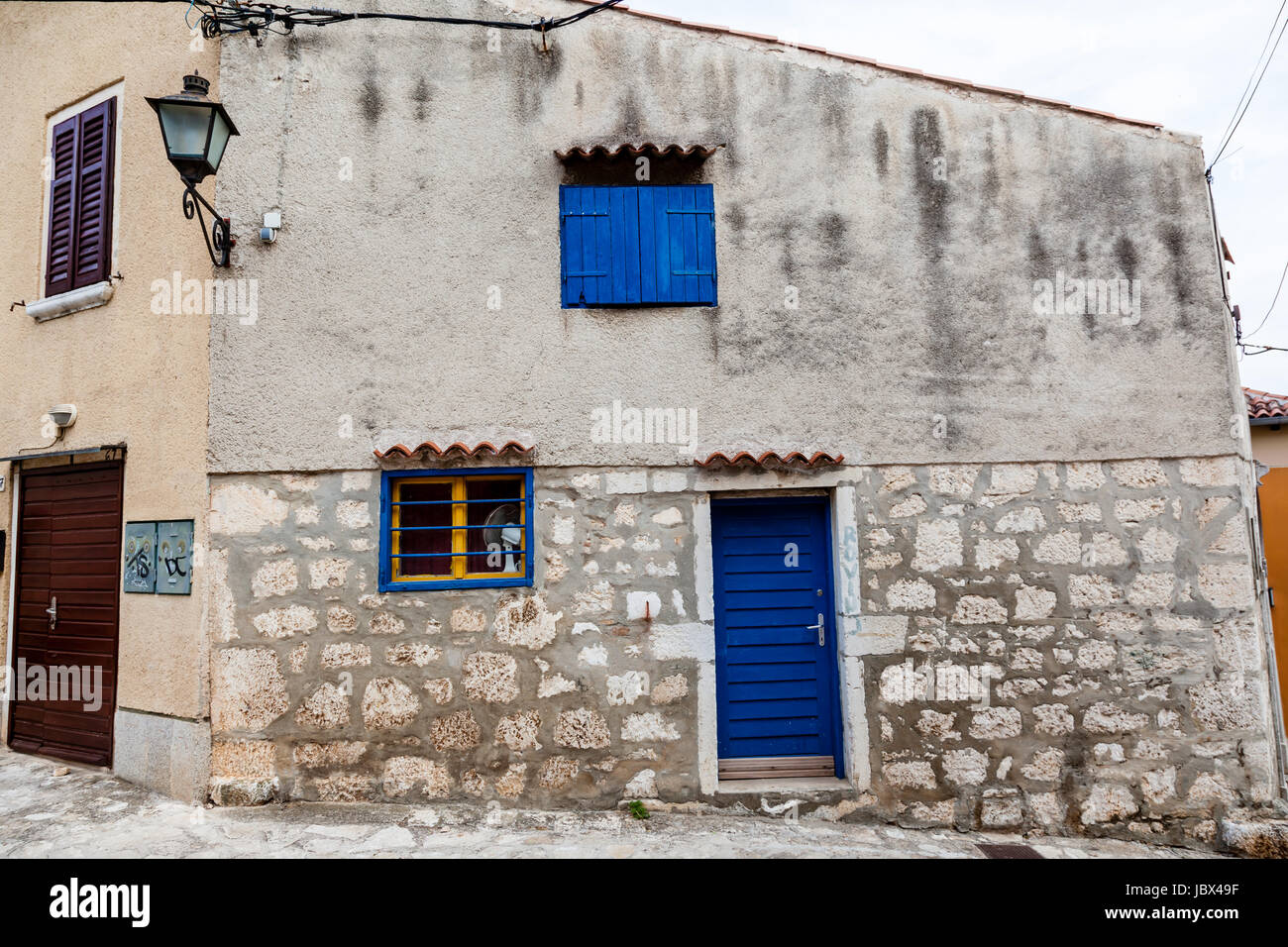 Small Traditional House with Blue Door in Rovinj, Croatia Stock Photo ...