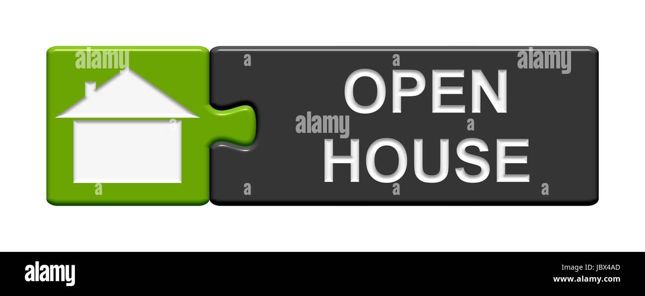 puzzle button gray green: open house Stock Photo