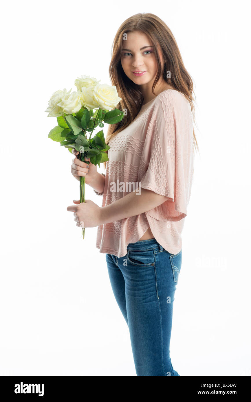 young girl holding a bouquet Stock Photo - Alamy
