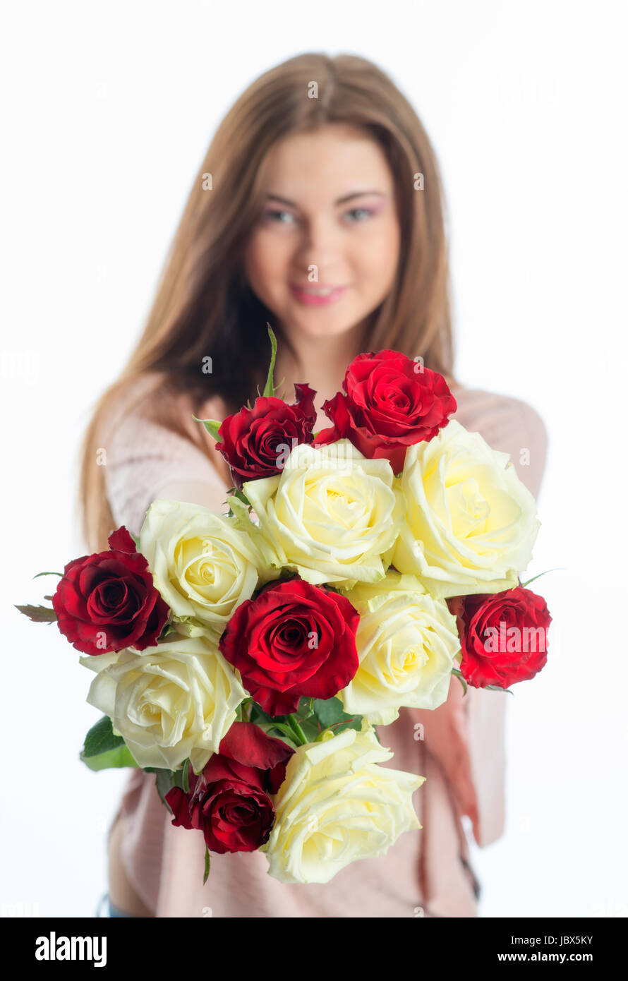 young girl holding a bouquet Stock Photo - Alamy
