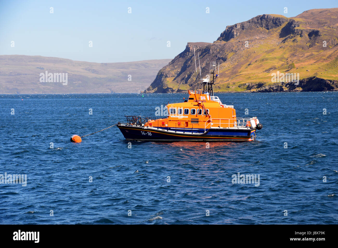 The RNLB Lifeboat (Stanley Watson Barker) in Portree Harbour, Isle of Skye,North West Scottish Highlands,Scotland UK. Stock Photo