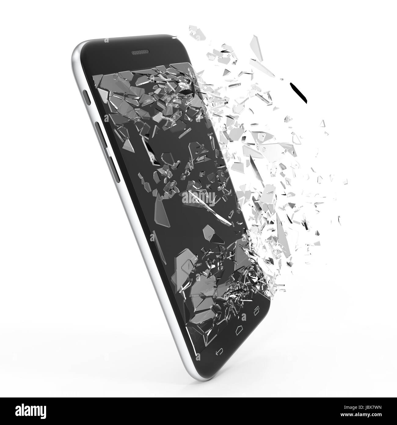 Phone with broken screen isolated on white background for your design  project. 3D Rendering Stock Photo - Alamy
