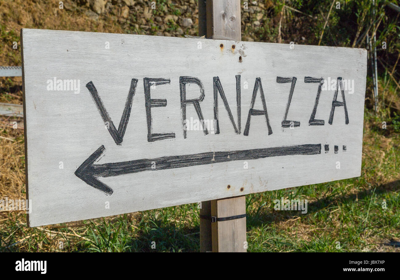 Sign Vernazza Cinque Terre Liguria Italy. Stock Photo