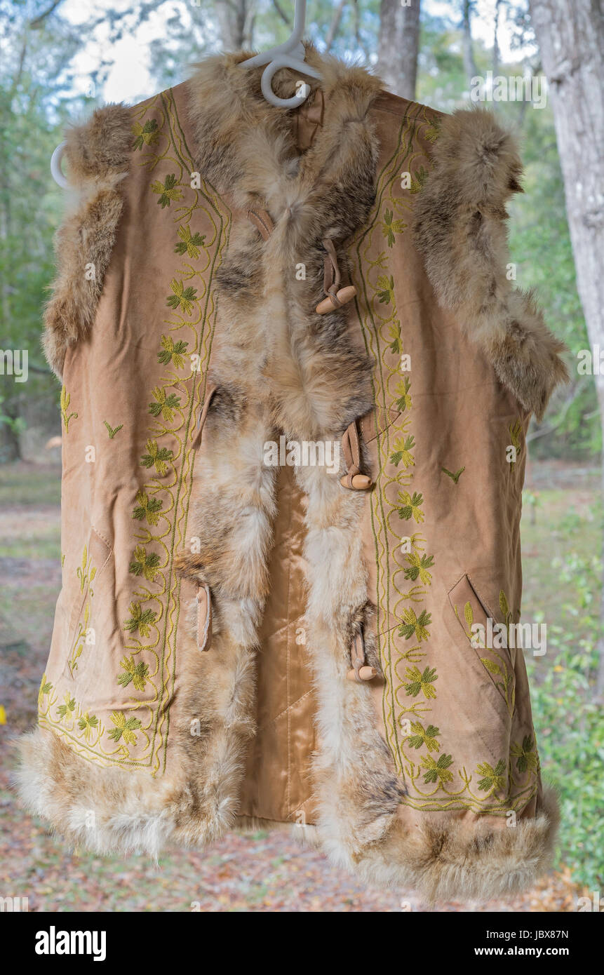 Handmade leather vest with rabbit fur trim from Nepal Stock Photo Alamy