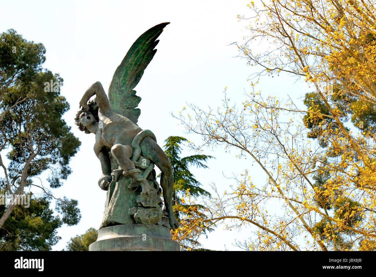 Madrid, Spain. Parque del Retiro (park). Statue: Monumento al Angel Caido / the  Fallen Angel. (1878; Ricardo Bellver. World's only statue of the devi Stock Photo