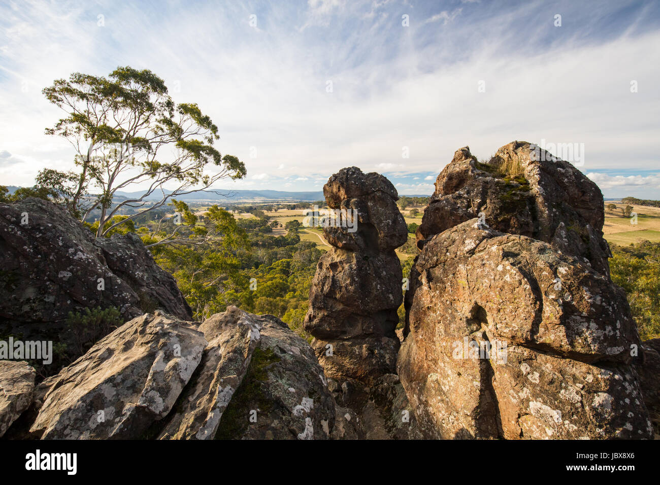 The popular tourist attraction of Hanging Rock. A volcanic group of rocks atop a hill in the Macedon ranges, Victoria, Australia Stock Photo