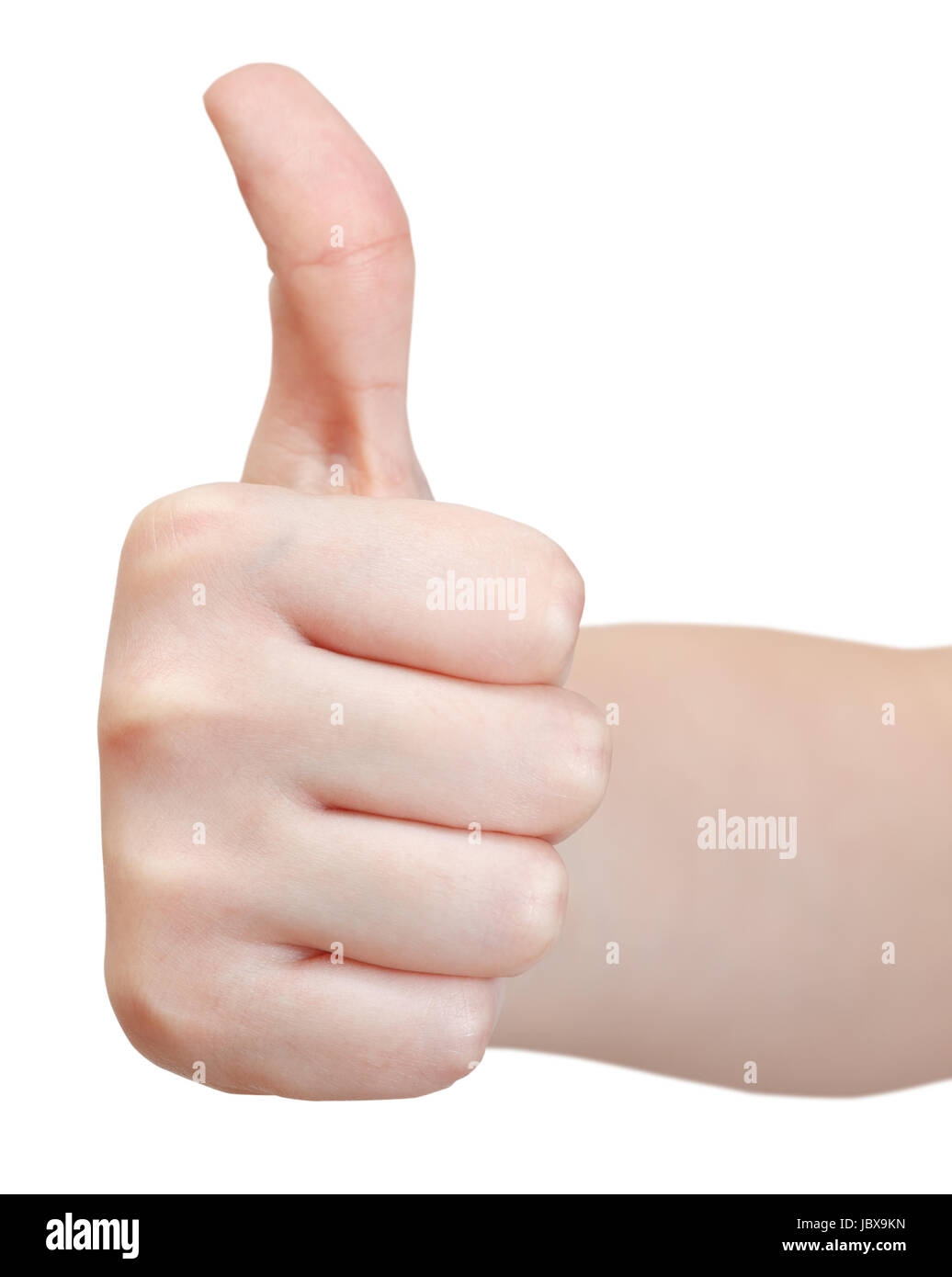 front view of thumb up - hand gesture isolated on white background Stock Photo