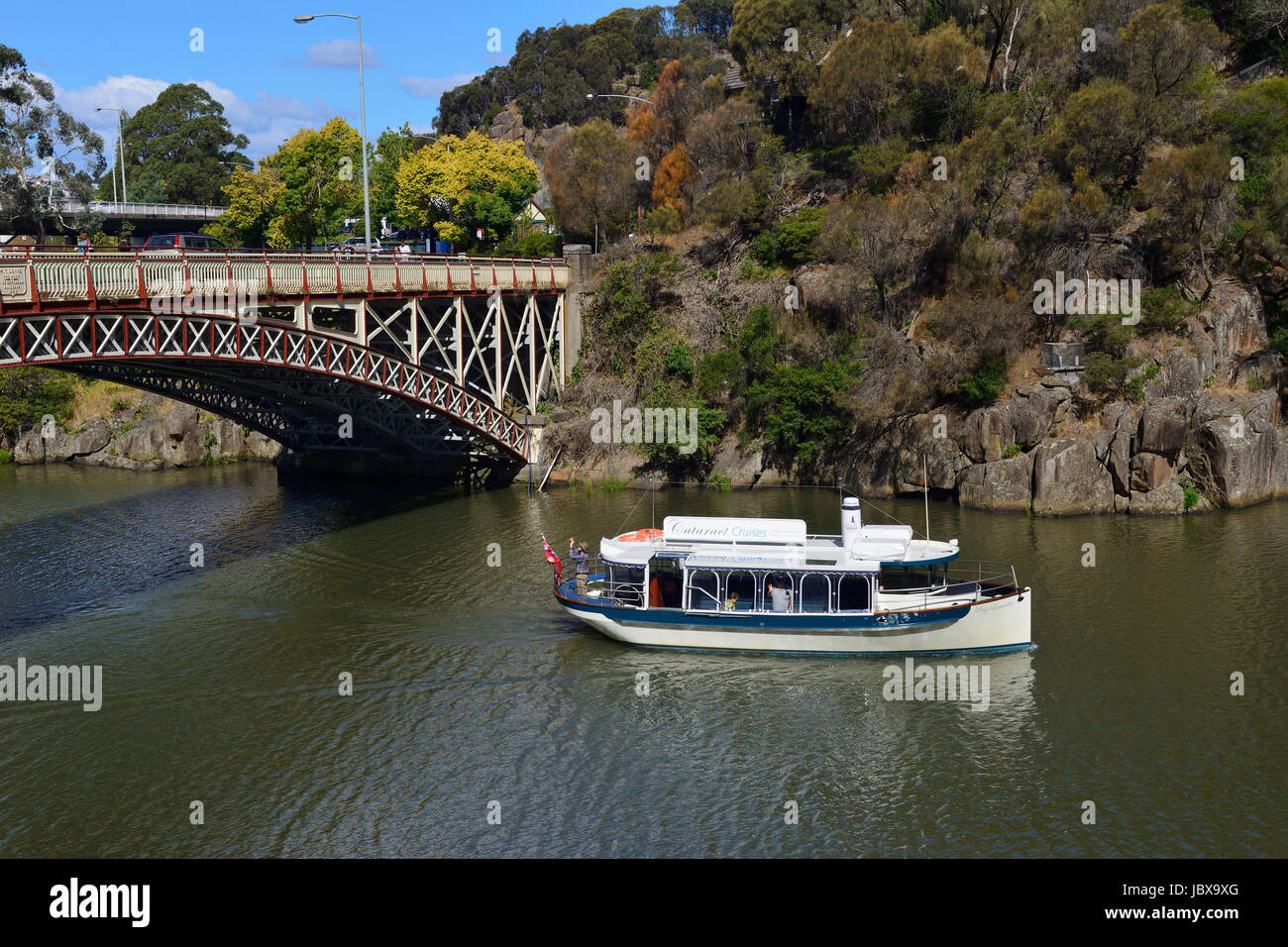 Cruise boat in Cataract Gorge on the South Esk River in Launceston, Tasmania, Australia Stock Photo