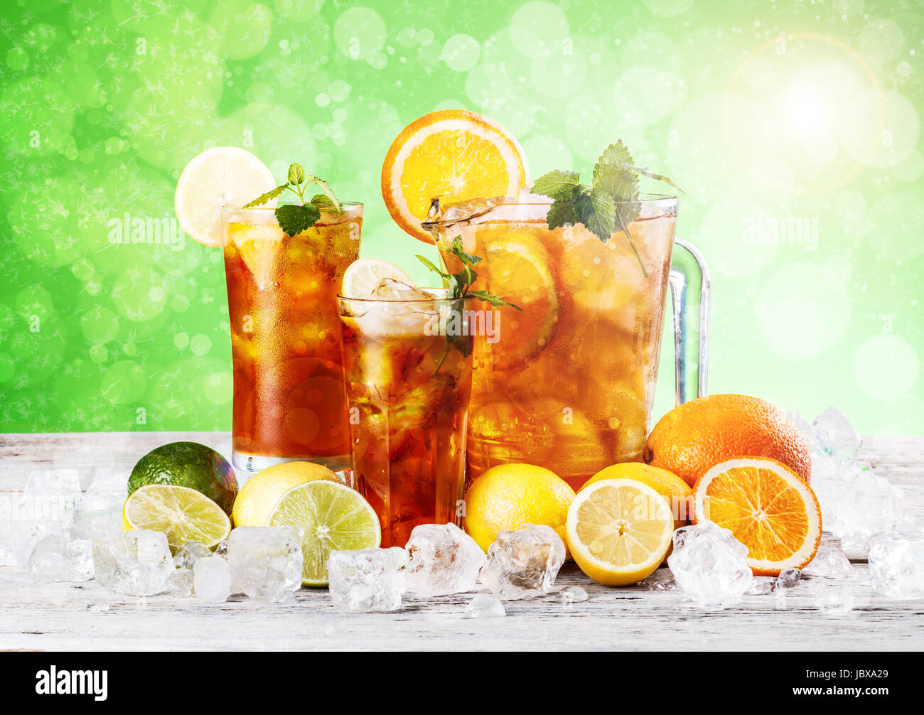 Fresh and cold ice tea with lemon and mint Stock Photo - Alamy