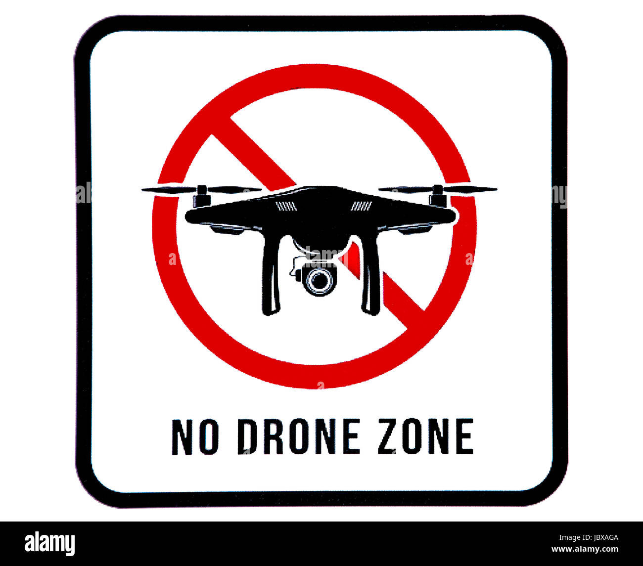 No drone zone sign prohibiting drones from flying over restricted area Stock Photo