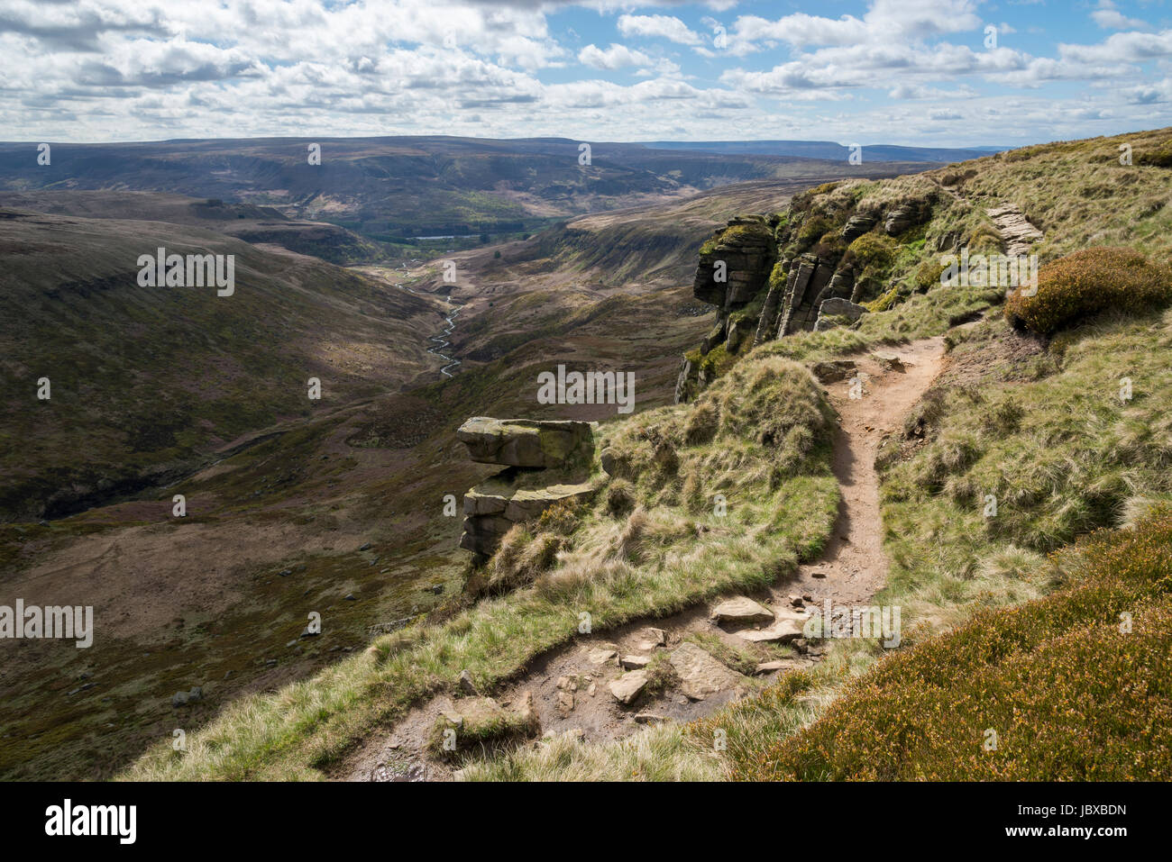 The Pennine way at Laddow rocks above Crowden, North Derbyshire. Stock Photo
