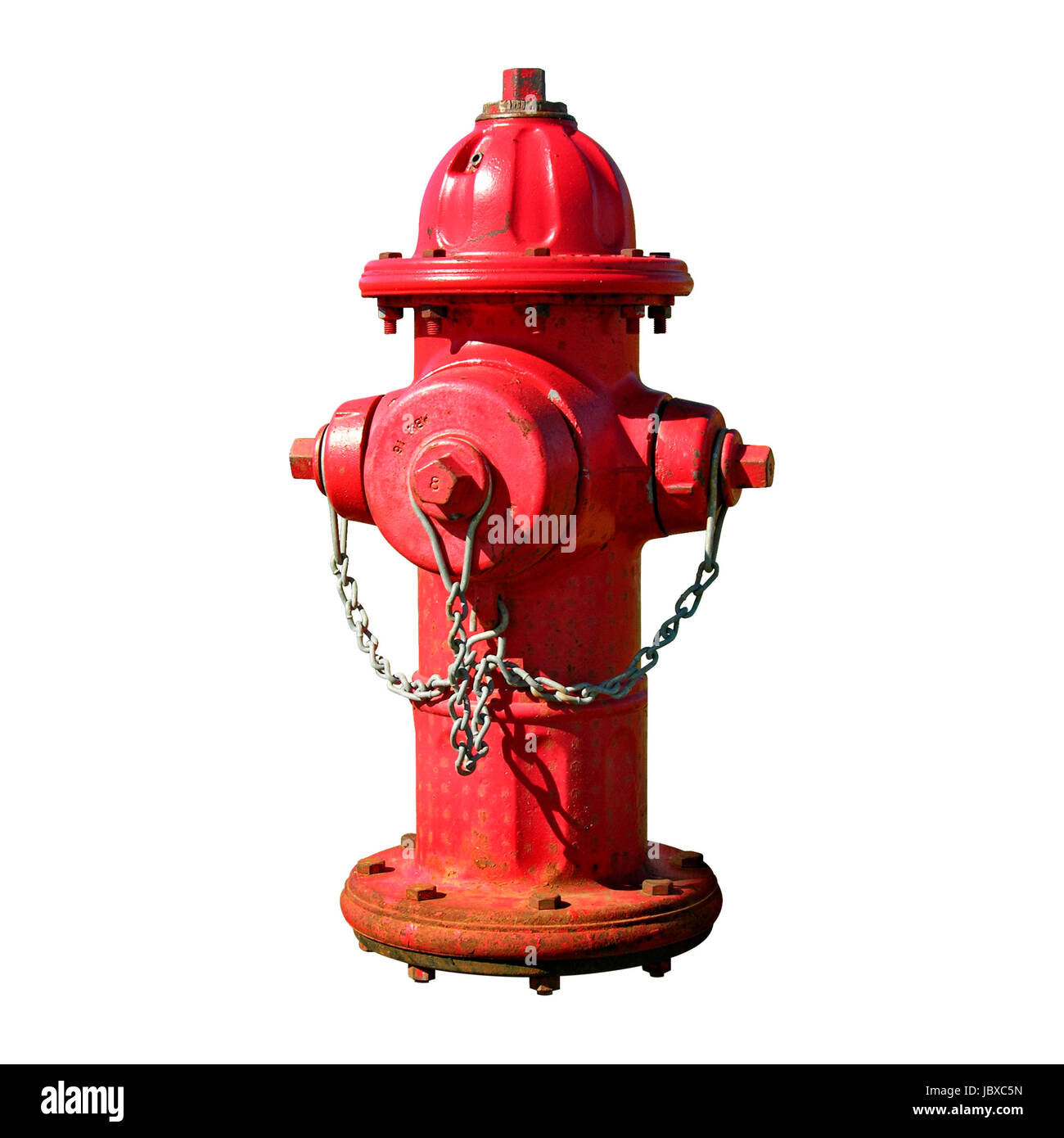 Red fire hydrant with a chain. Isolated from its background. Stock Photo