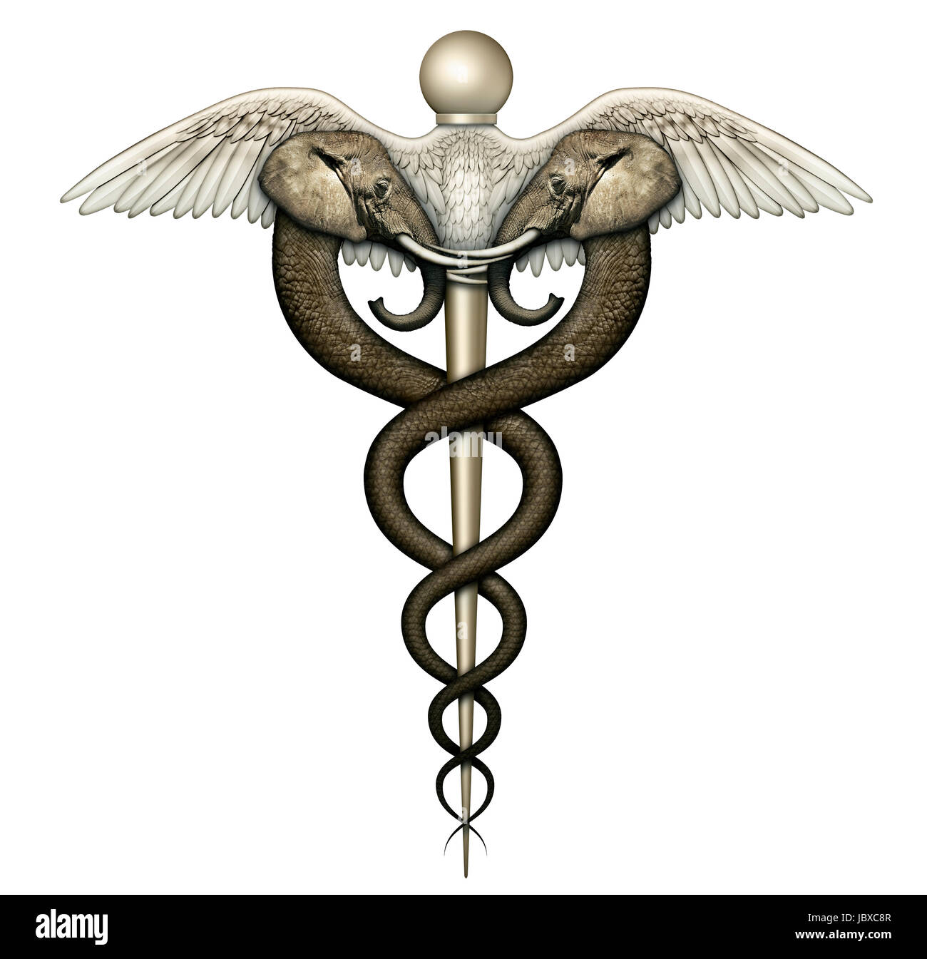 Digital illustration of a Caduceus, a symbol of medicine, designed with