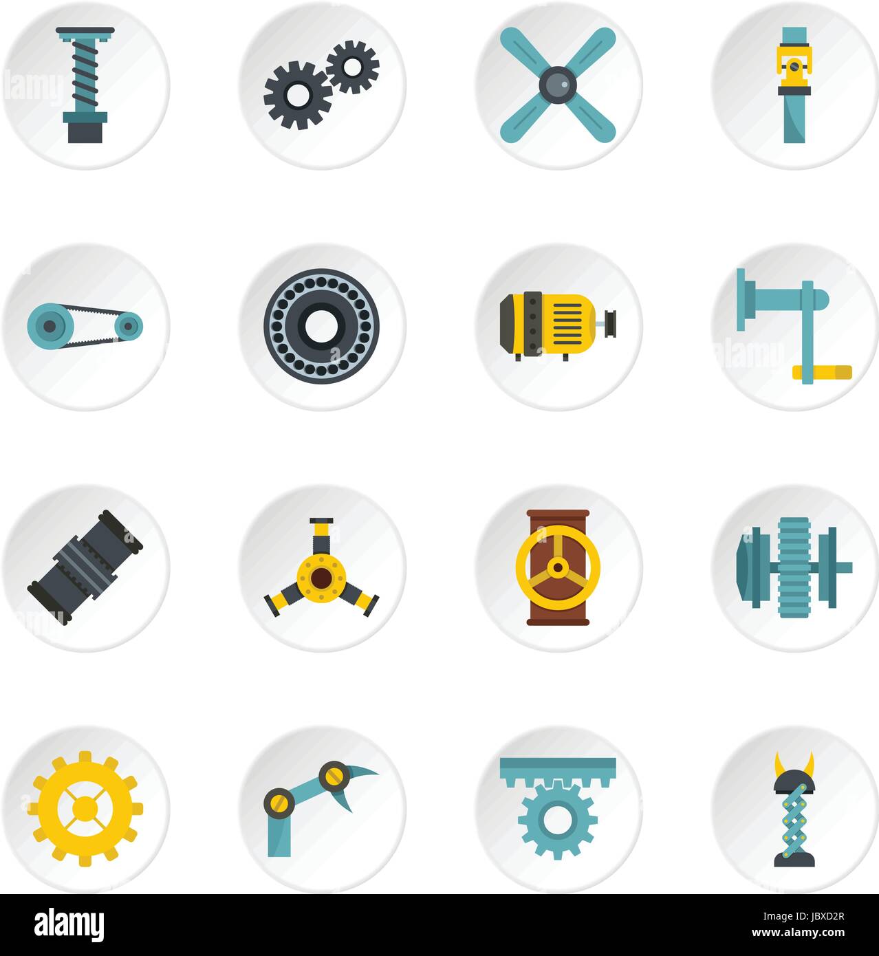 Techno mechanisms kit icons set in flat style Stock Vector
