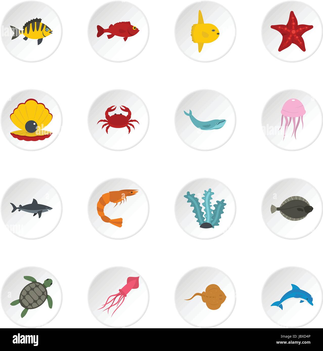 Sea animals icons set in flat style Stock Vector Image & Art - Alamy