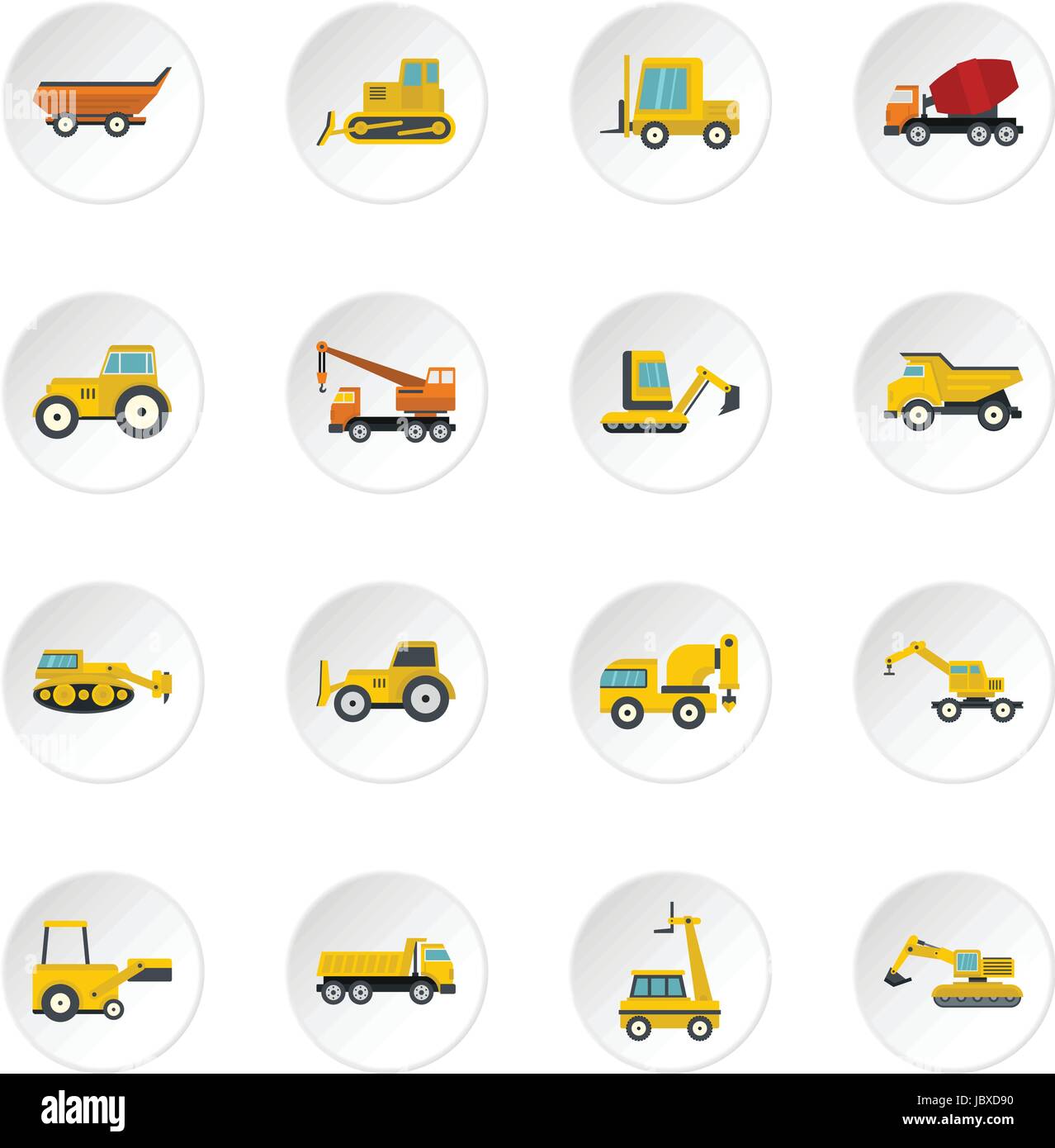 Building vehicles icons set in flat style Stock Vector