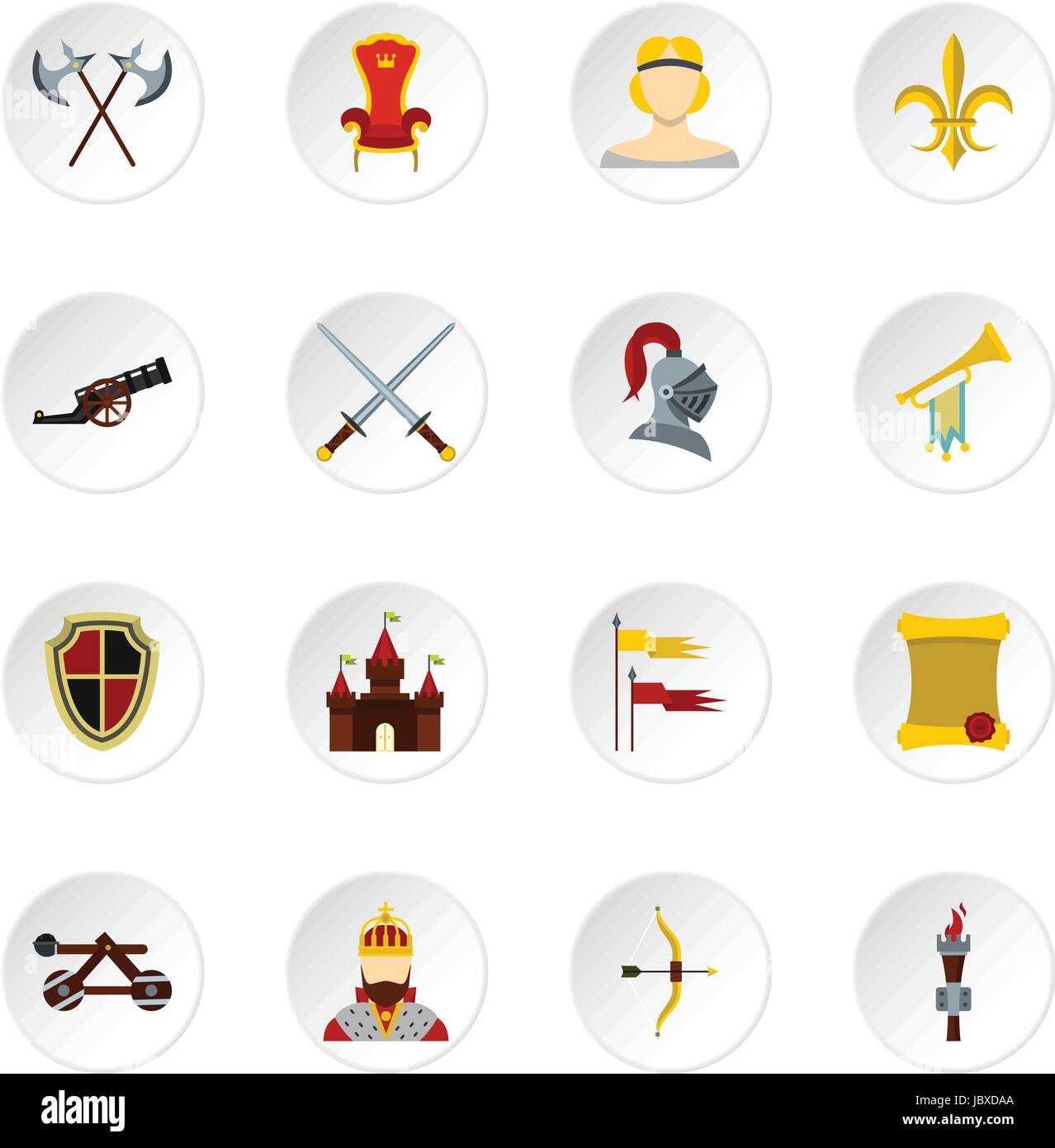 Knight icons set, flat style Stock Vector