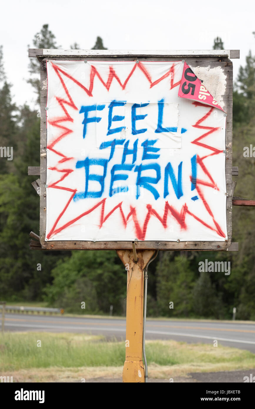 'Feel the Bern' sign in Mendocino County, California. Stock Photo
