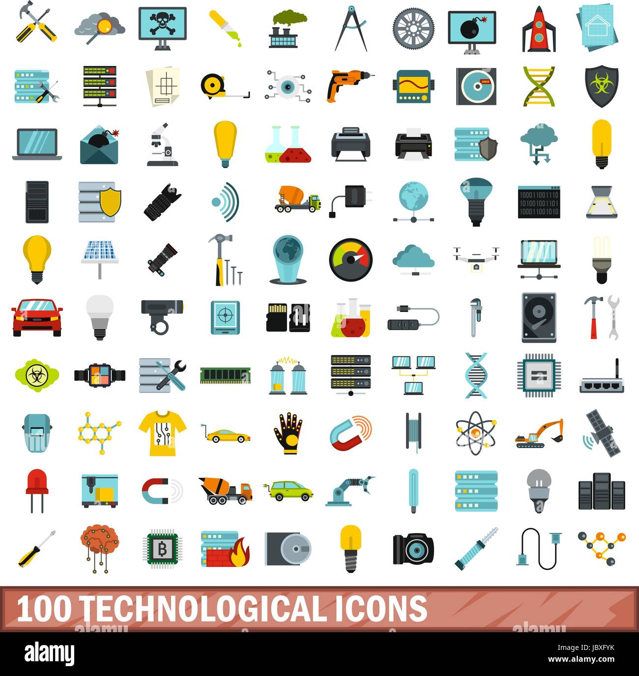 100 technological icons set, flat style Stock Vector Image & Art - Alamy