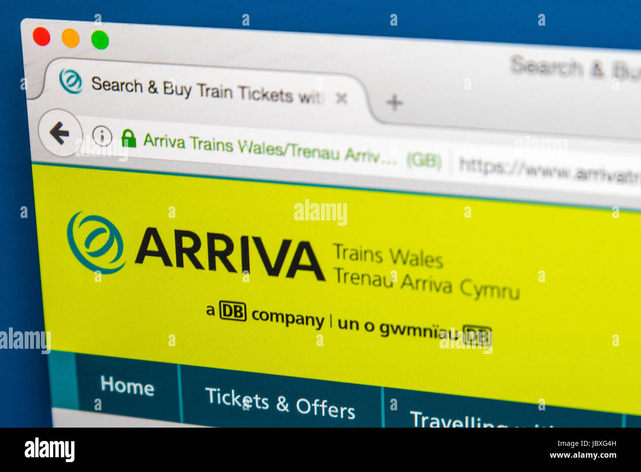 LONDON, UK - JUNE 8TH 2017: The homepage of the official website for Arriva Trains Wales, on 8th June 2017.  Arriva is a British train operating compa Stock Photo