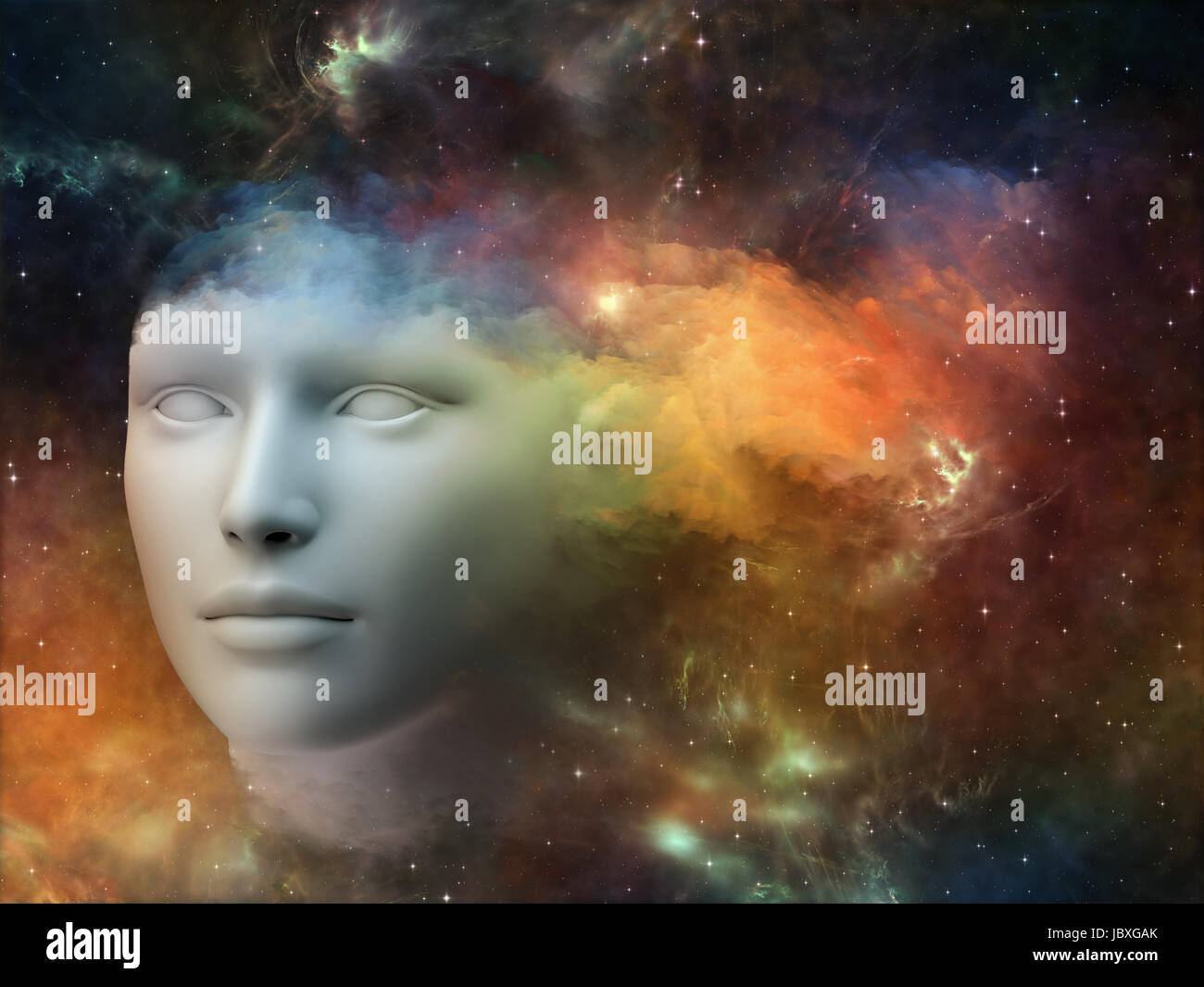 Colorful Mind series. Composition of human head and fractal colors with ...