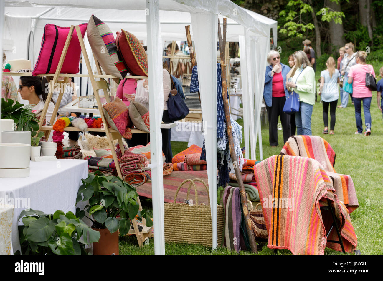 SHARON SPRINGS, NY, USA - MAY 27 2017: Hand made products and crafts for sale at the annual Garden Party Craft Fair. Stock Photo