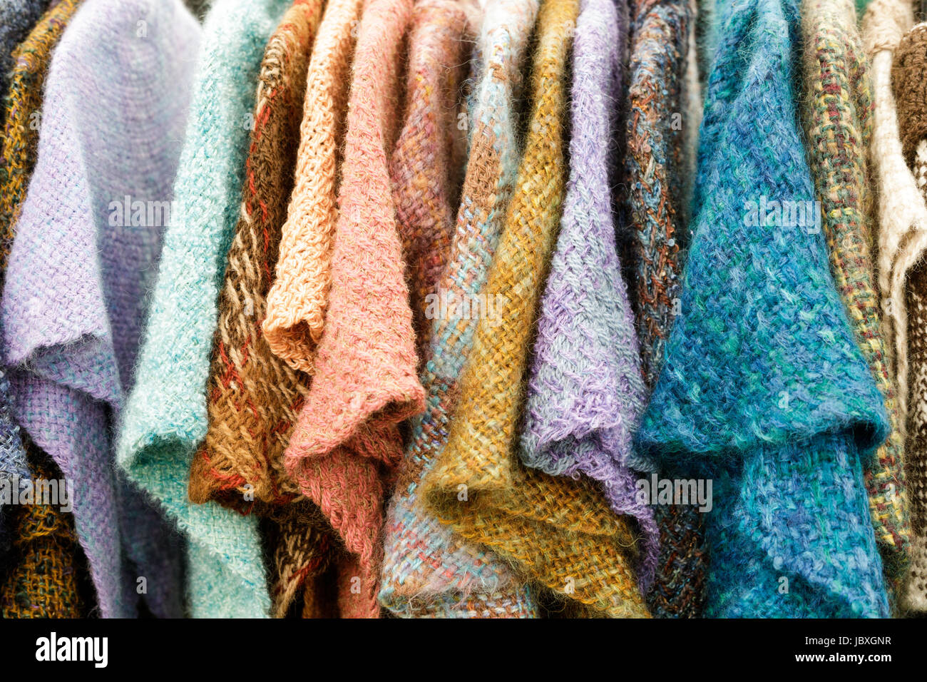 BOUCKVILLE, NY, USA - JUNE 10 2017: Hand woven capes for sale at the annual Fiber Festival of Central New York. Stock Photo