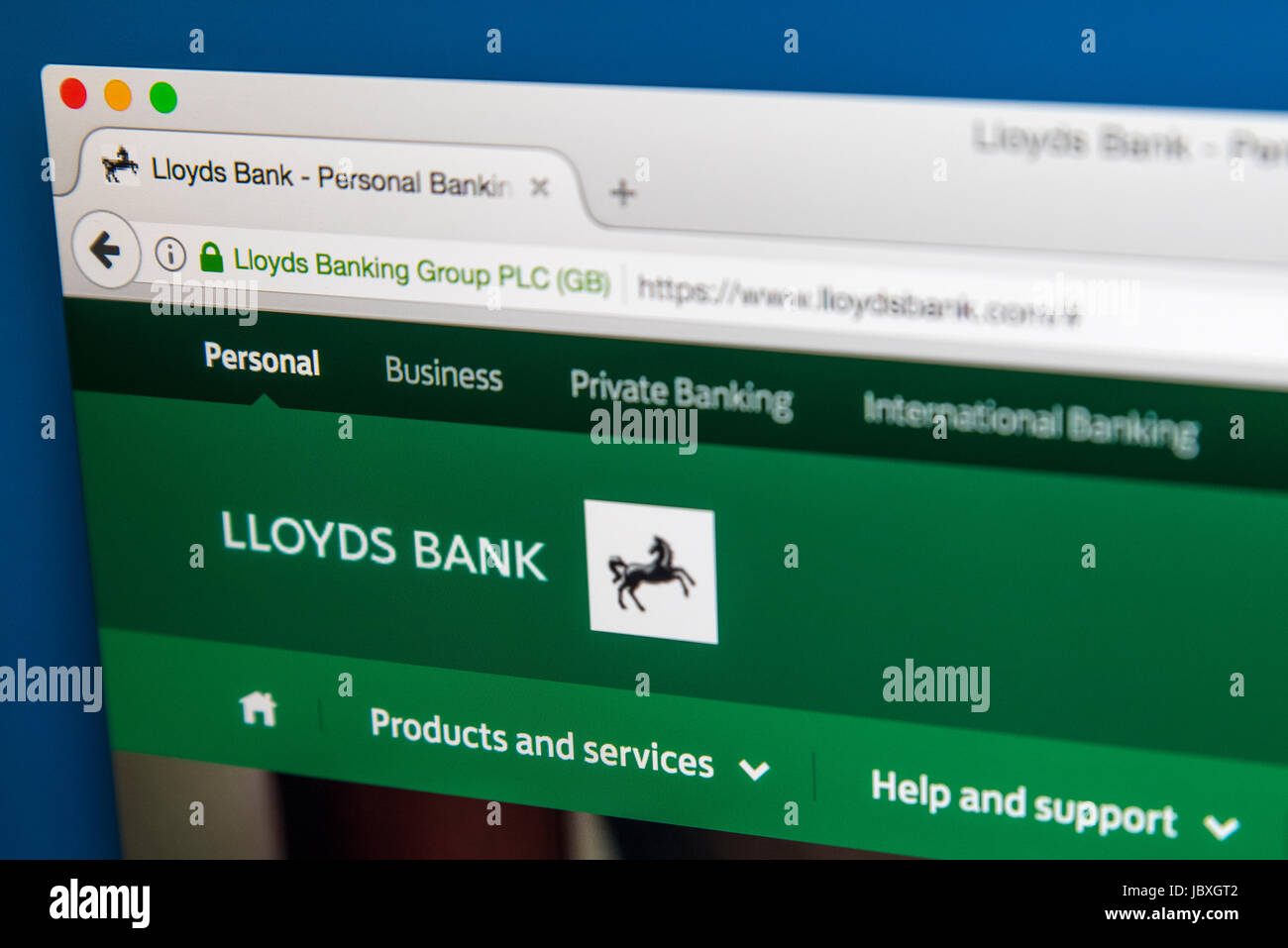 LONDON, UK - JUNE 8TH 2017: The homepage of the official website for Lloyds Bank, on 8th June 2017. Stock Photo