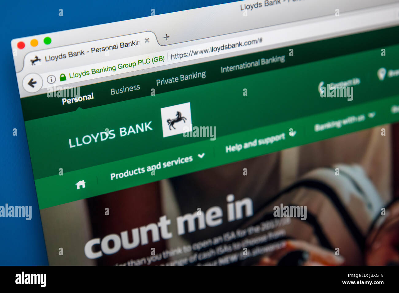 LONDON, UK - JUNE 8TH 2017: The homepage of the official website for Lloyds Bank, on 8th June 2017. Stock Photo