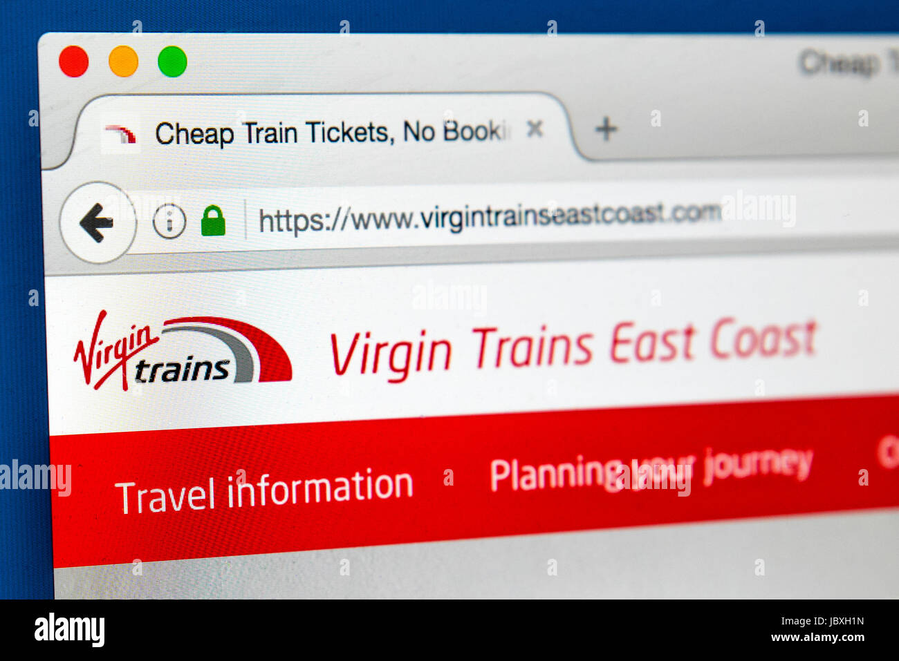 LONDON, UK - JUNE 8TH 2017: The homepage of the official website for Virgin Trains East Coast, on 8th June 2017. Stock Photo