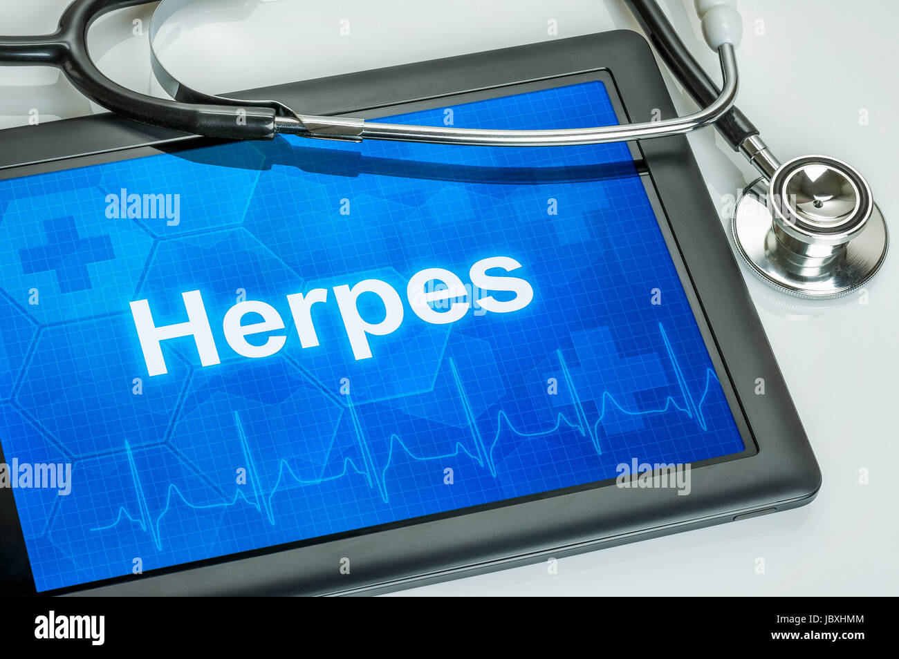 Tablet mit der Diagnose Herpes auf dem Display Stock Photo