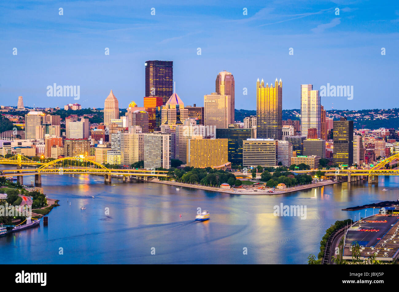 Pittsburgh, Pennsylvania, USA skyline at dusk. Stock Photo