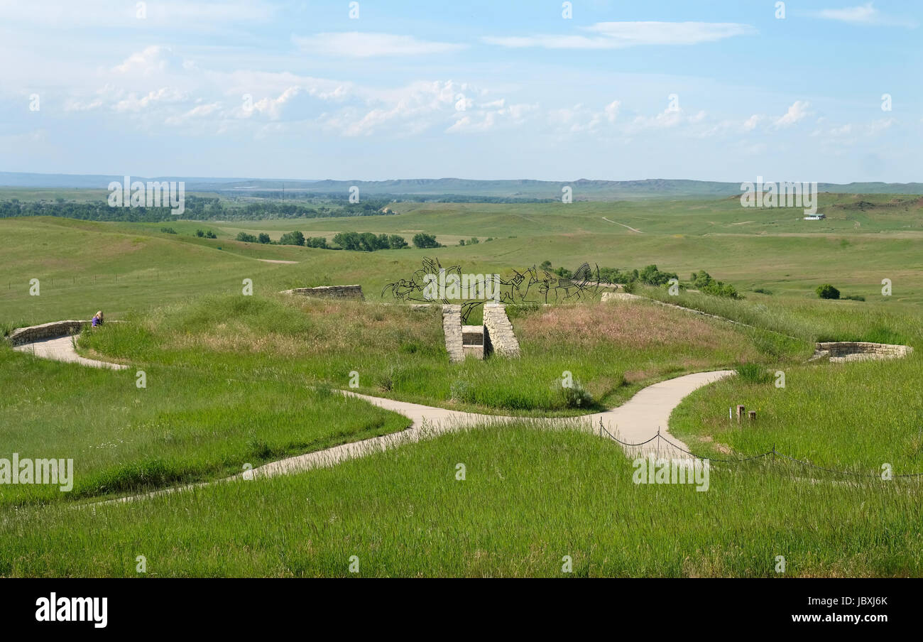 View from Last Stand Hill of the Indian Memorial, Little Bighorn Battlefield National Monument, Crow Agency, Montana, USA Stock Photo