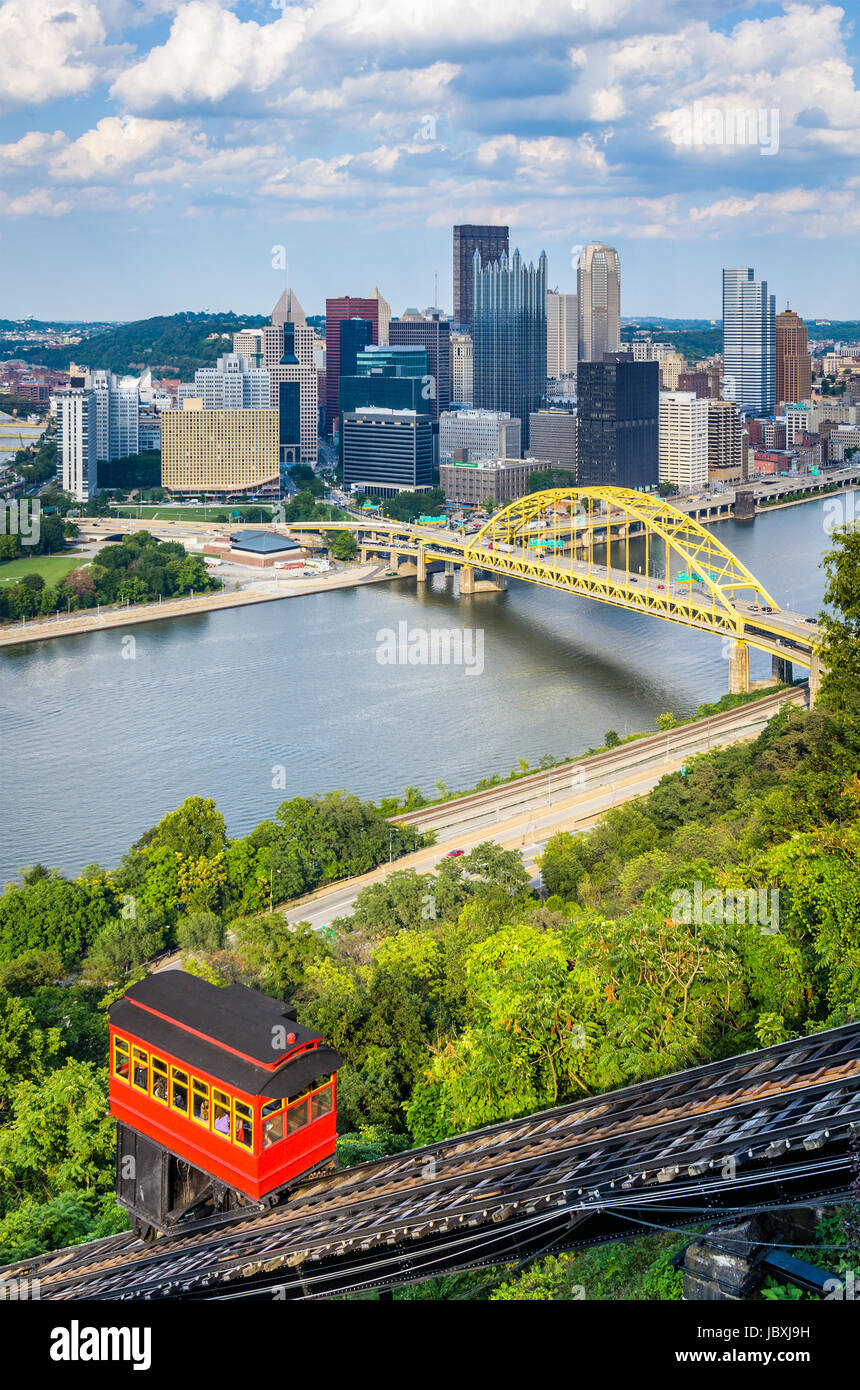 Pittsburgh, Pennsylvania, USA downtown skyline and incline. Stock Photo